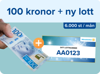 Vinst 100 kr + ny lott. 6000 st/månad