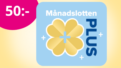 Logotyp för Månads­lotten Plus med priset 50 kronor.