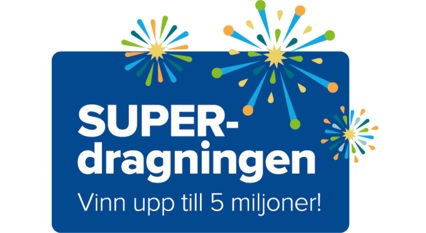 Superdragningen – vinn upp till 5 miljoner kronor, med fyrverkerigrafik.